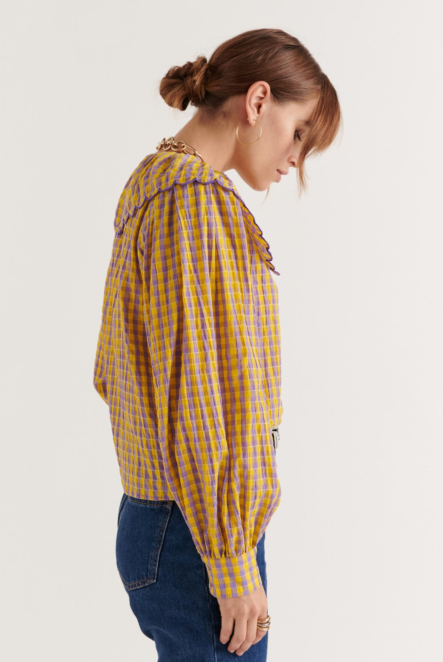 Amy yellow and purple gingham shirt