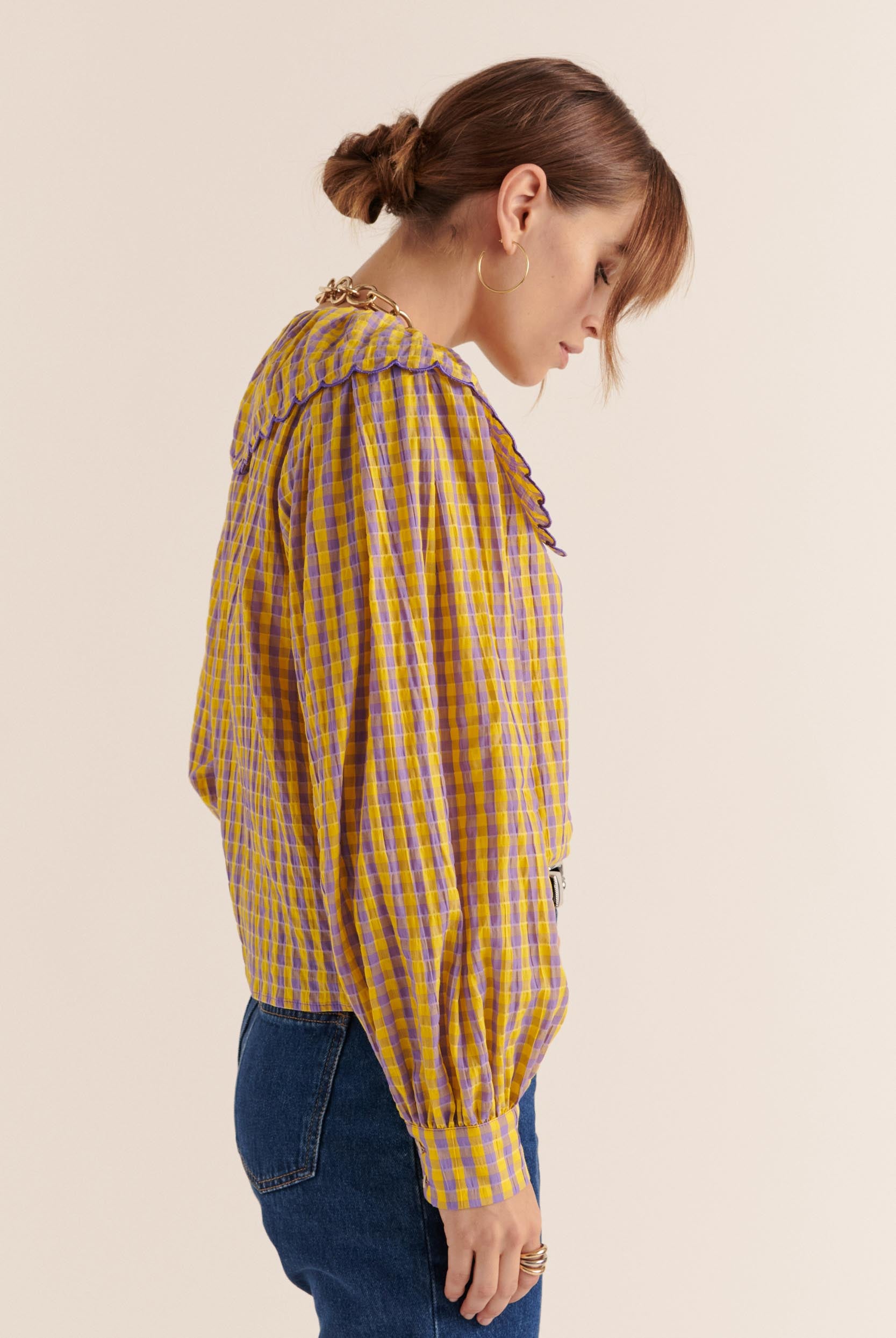 Shirt Amy gingham yellow and purple
