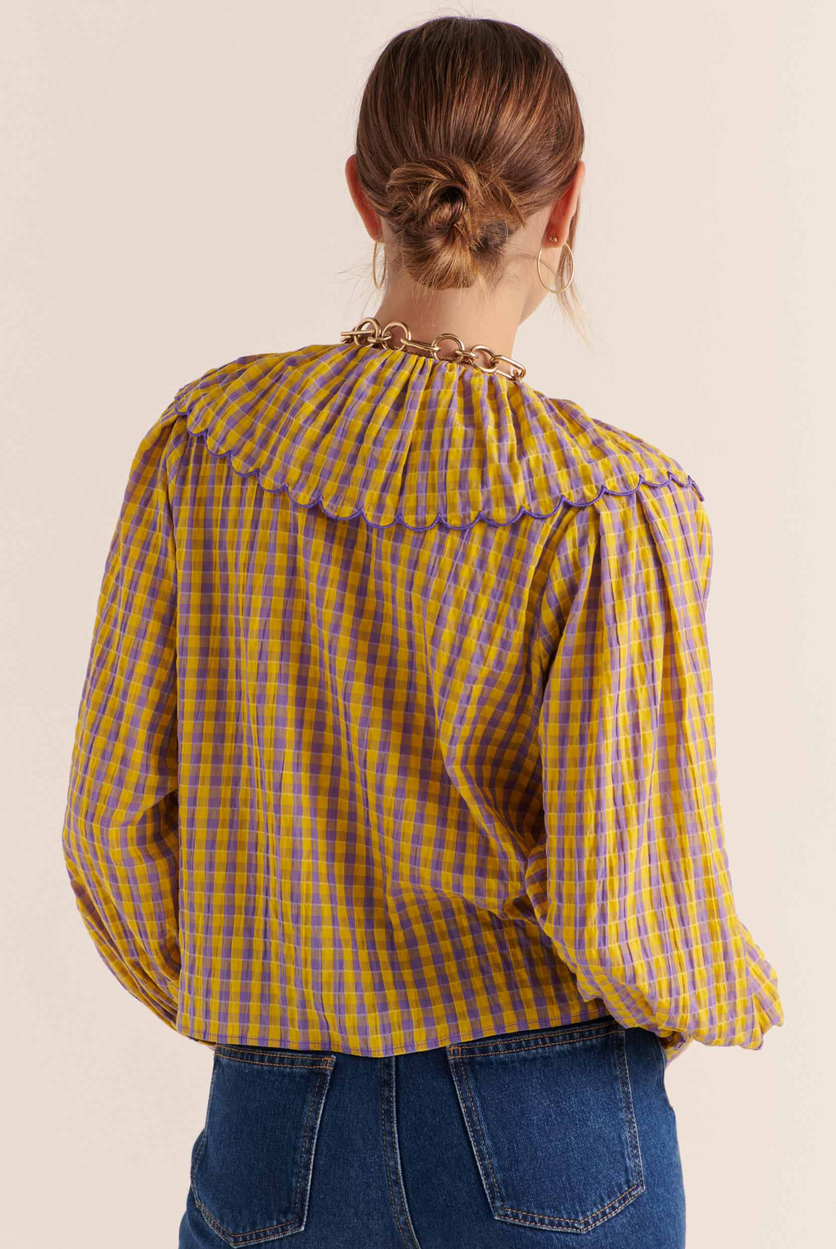 Shirt Amy gingham yellow and purple