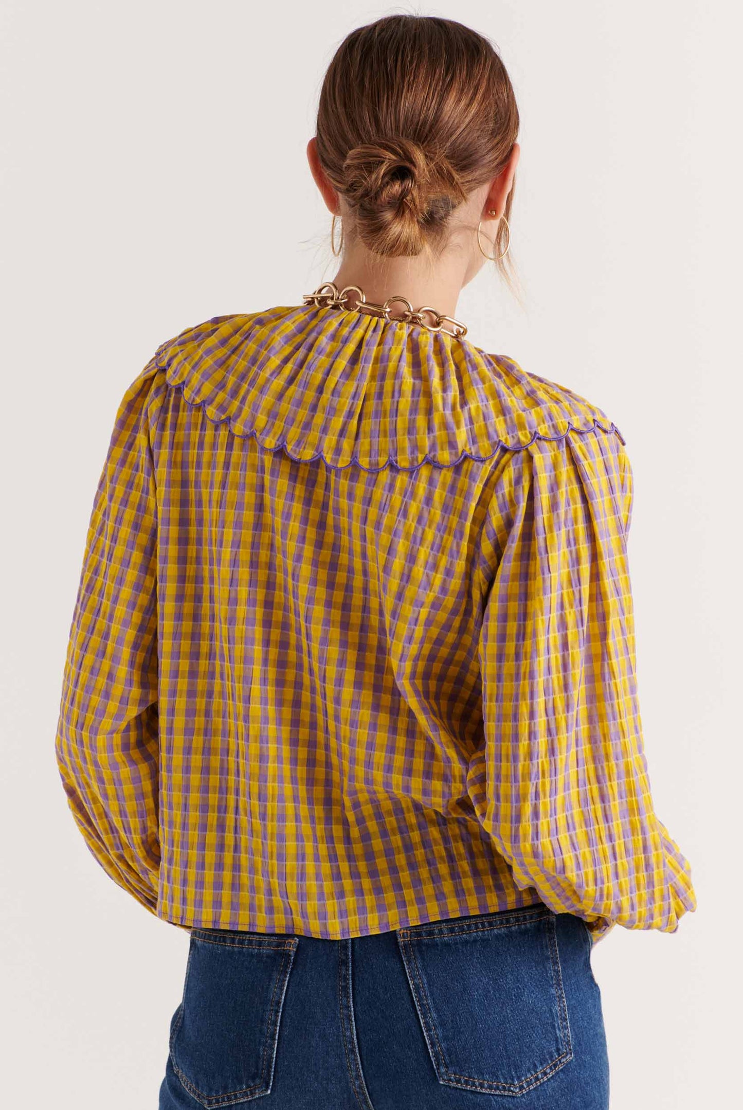 Amy yellow and purple gingham shirt