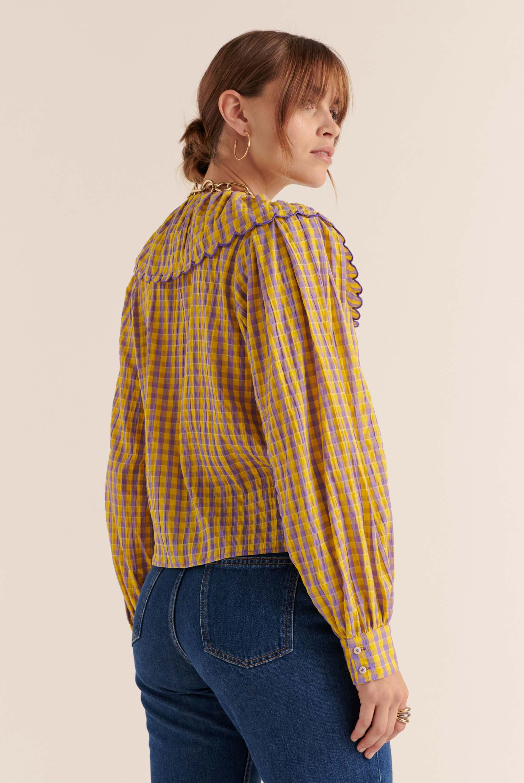 Shirt Amy gingham yellow and purple