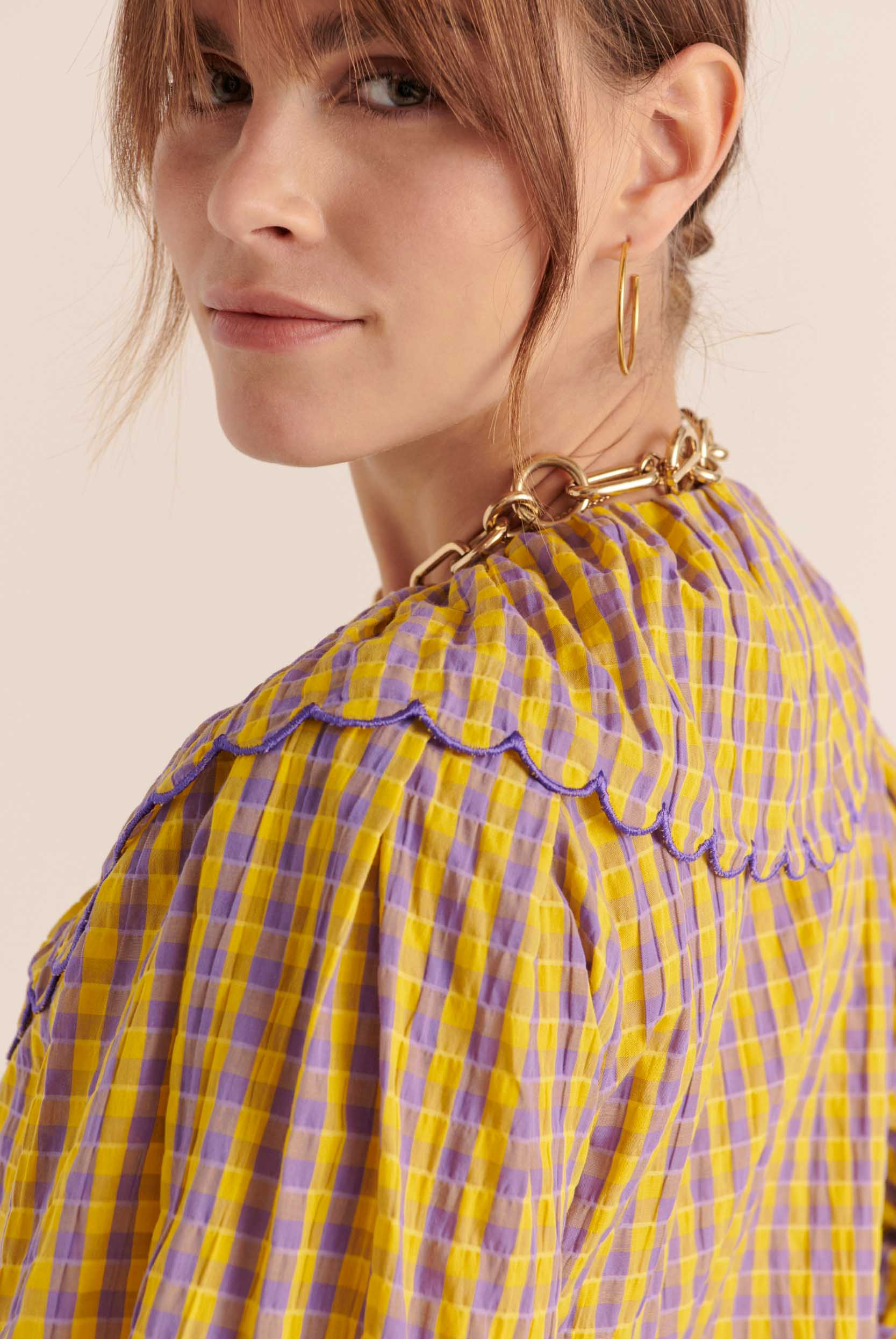 Shirt Amy gingham yellow and purple