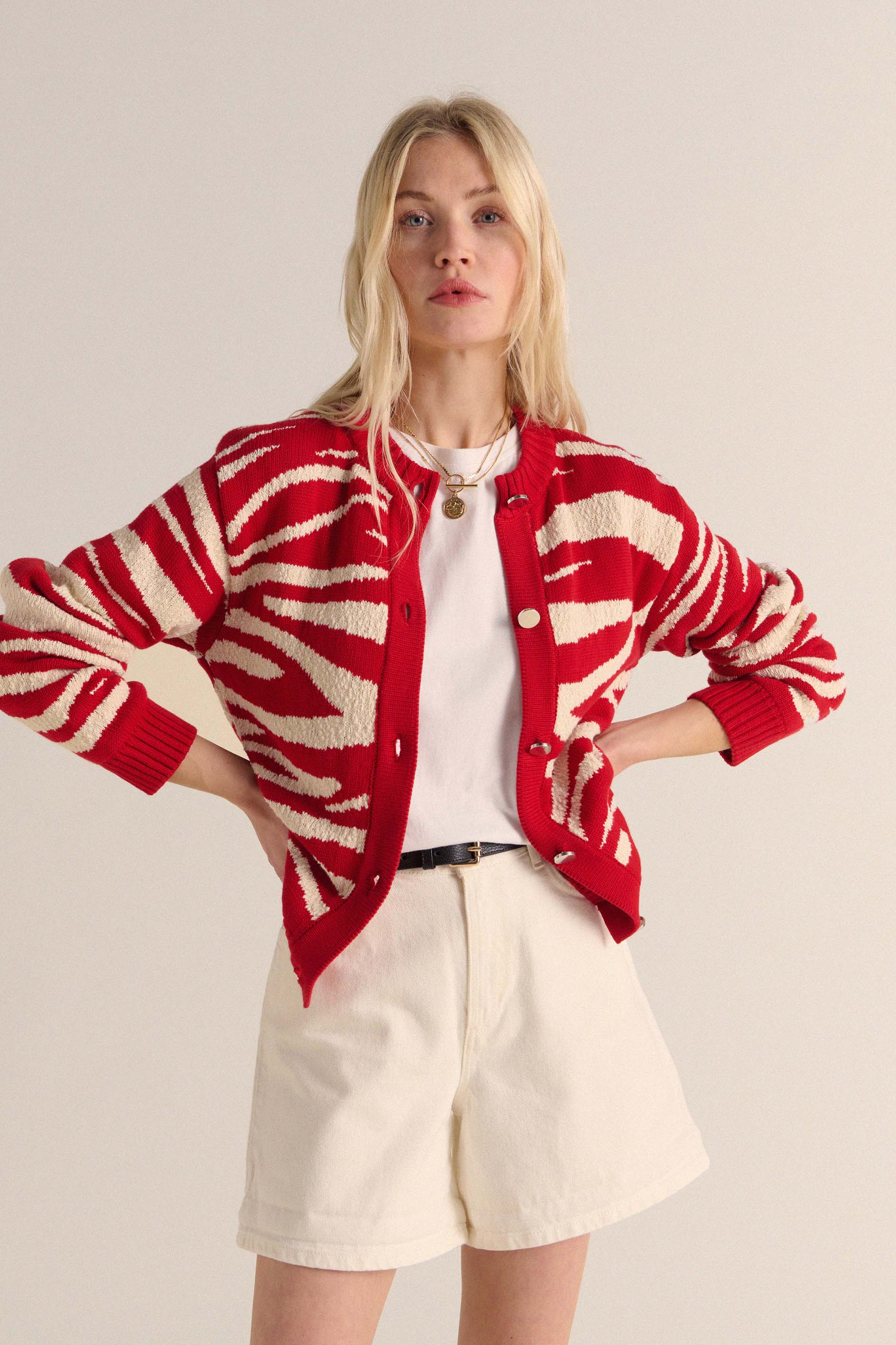 Cardigan Giboulé red and ecru