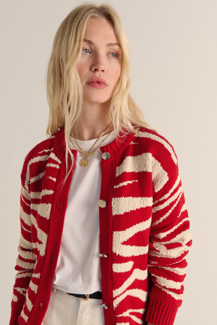 Cardigan Giboulé red and ecru