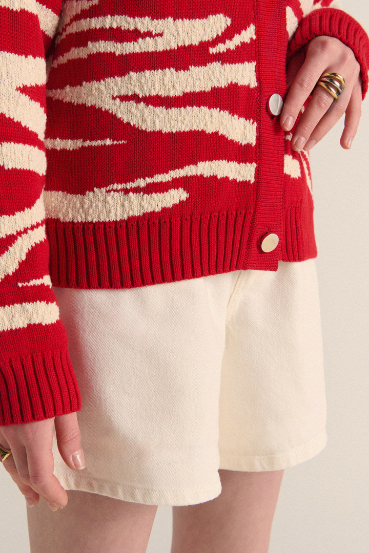 Cardigan Giboulé red and ecru