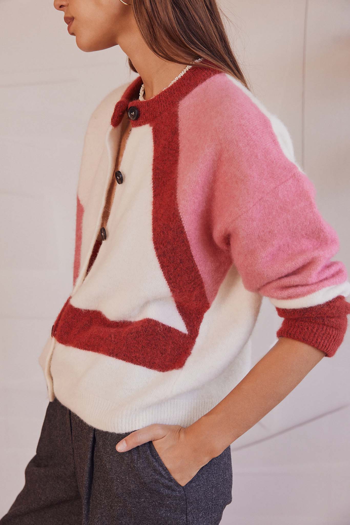 Pink, red and ecru Passion cardigan