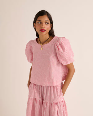 Alexa red and white striped blouse