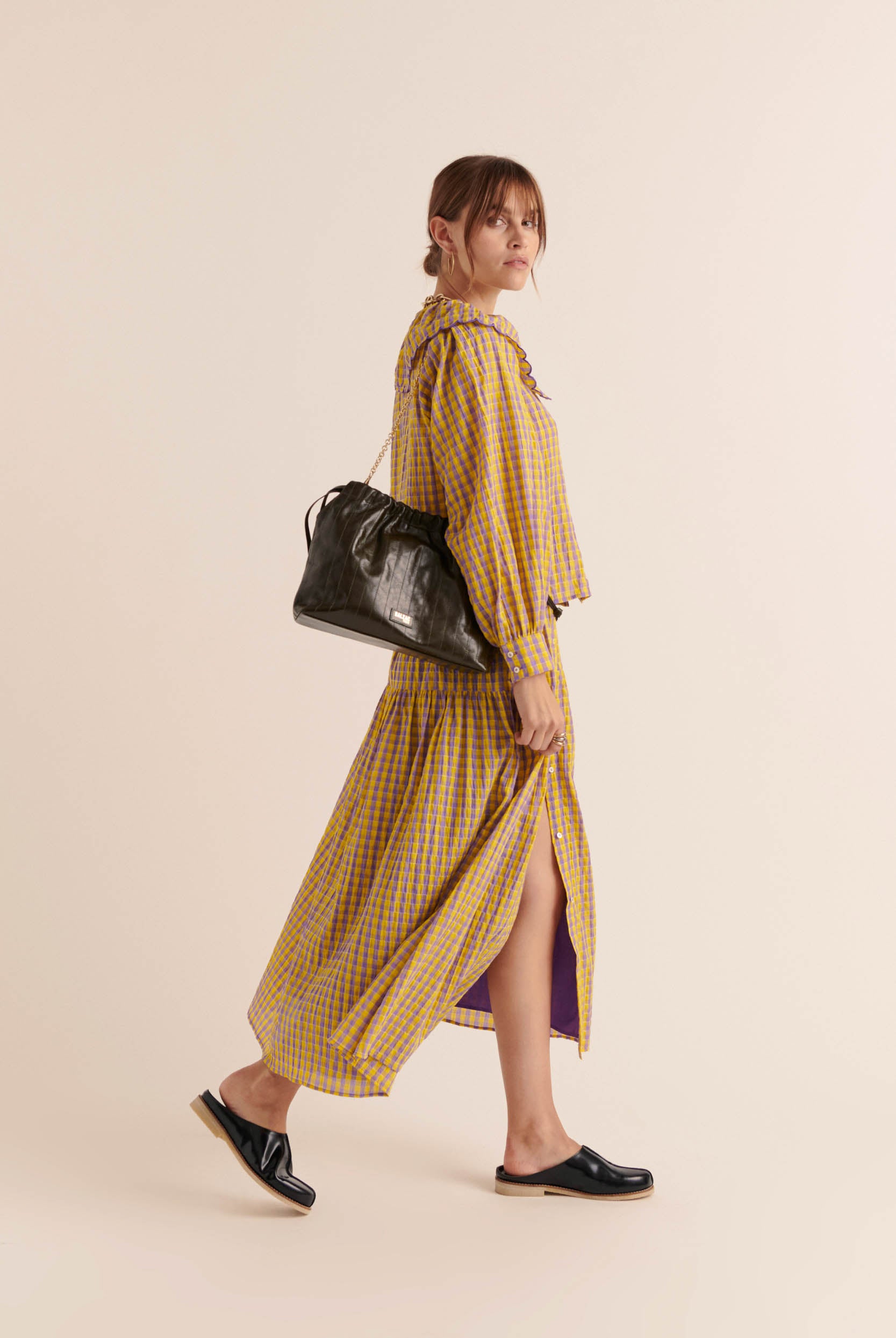 Shirt Amy gingham yellow and purple