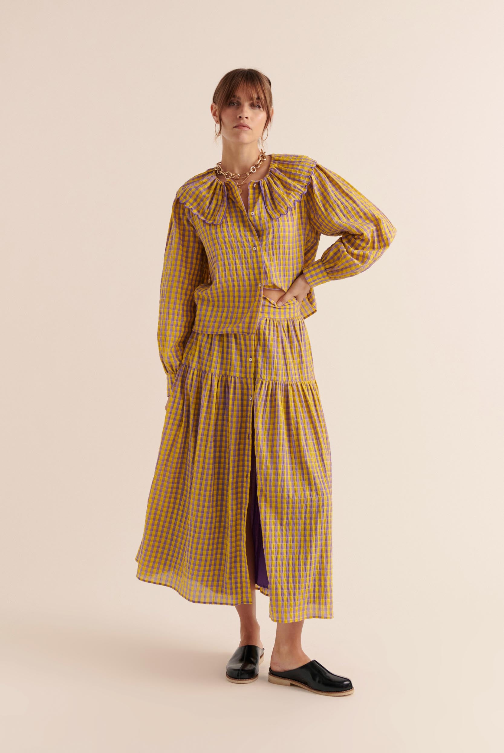 Shirt Amy gingham yellow and purple