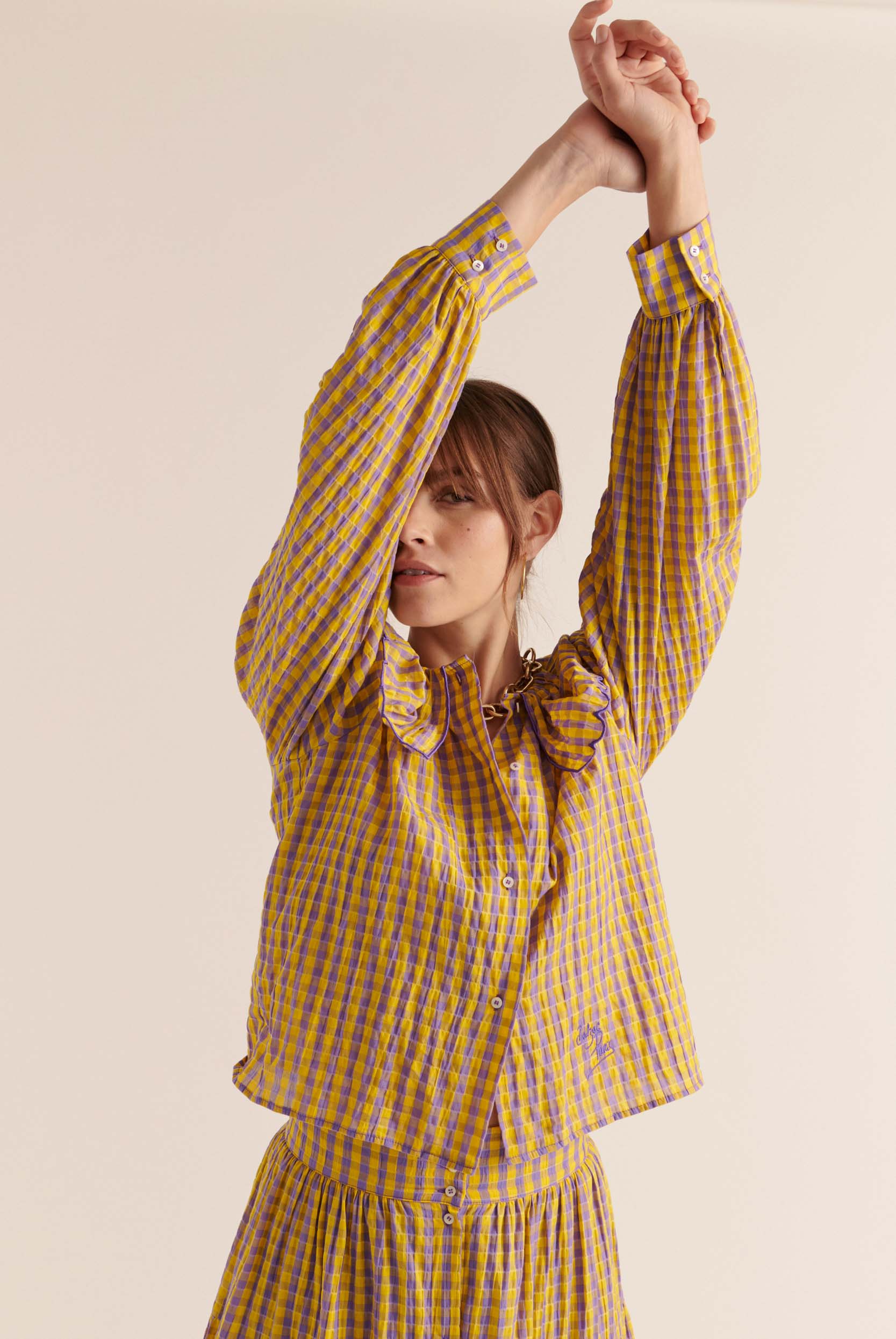 Shirt Amy gingham yellow and purple