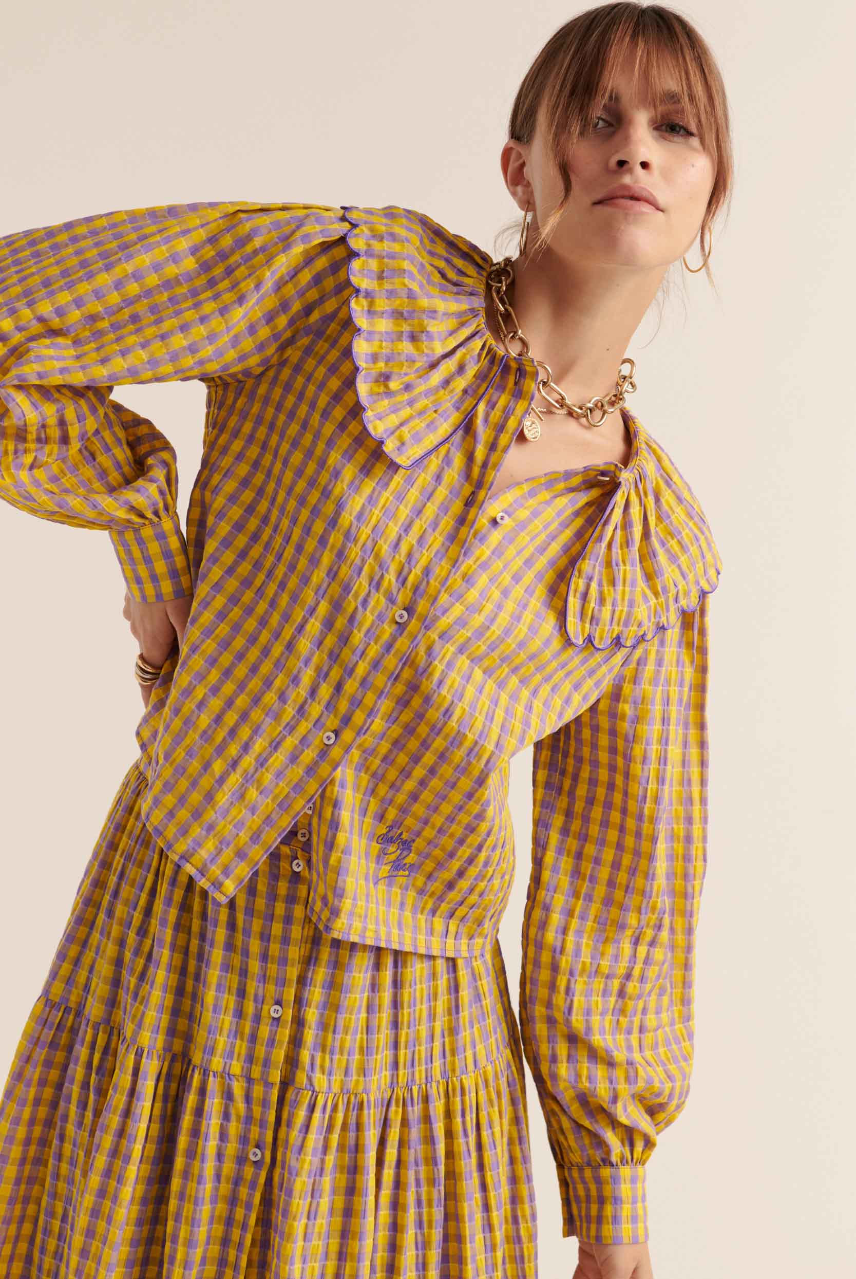 Shirt Amy gingham yellow and purple