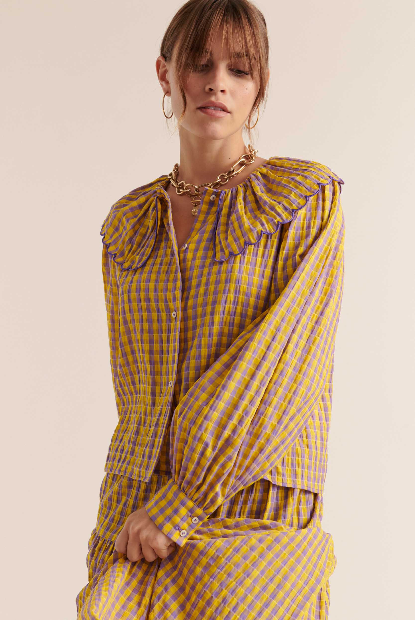 Shirt Amy gingham yellow and purple