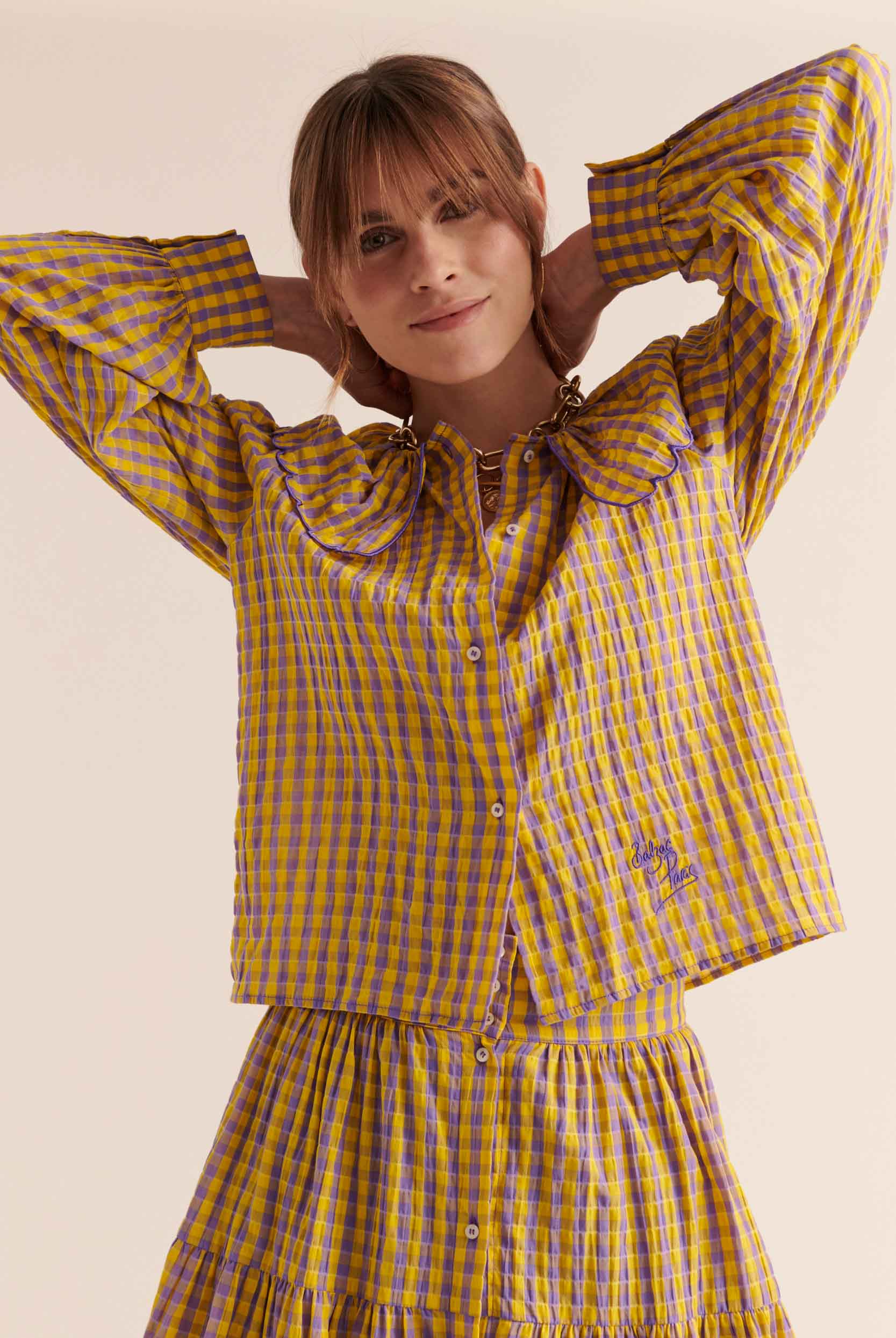 Shirt Amy gingham yellow and purple