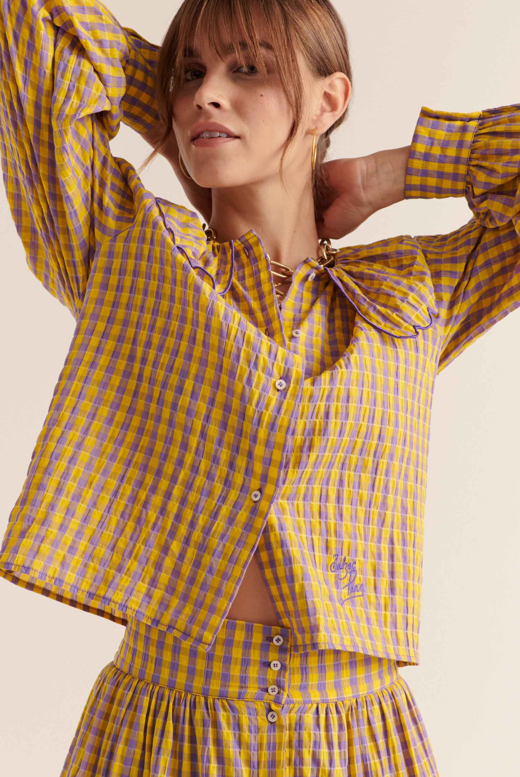 Shirt Amy gingham yellow and purple