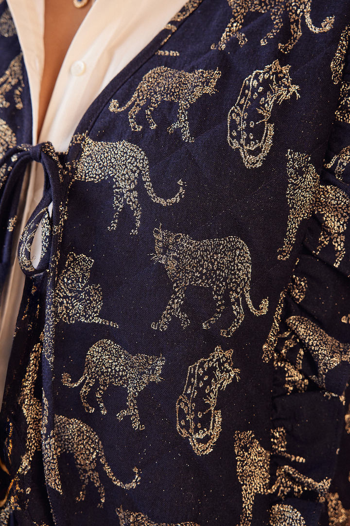 Nougatty vest in iridescent midnight leopard print