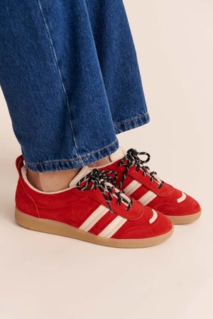 Quinn red split leather sneakers