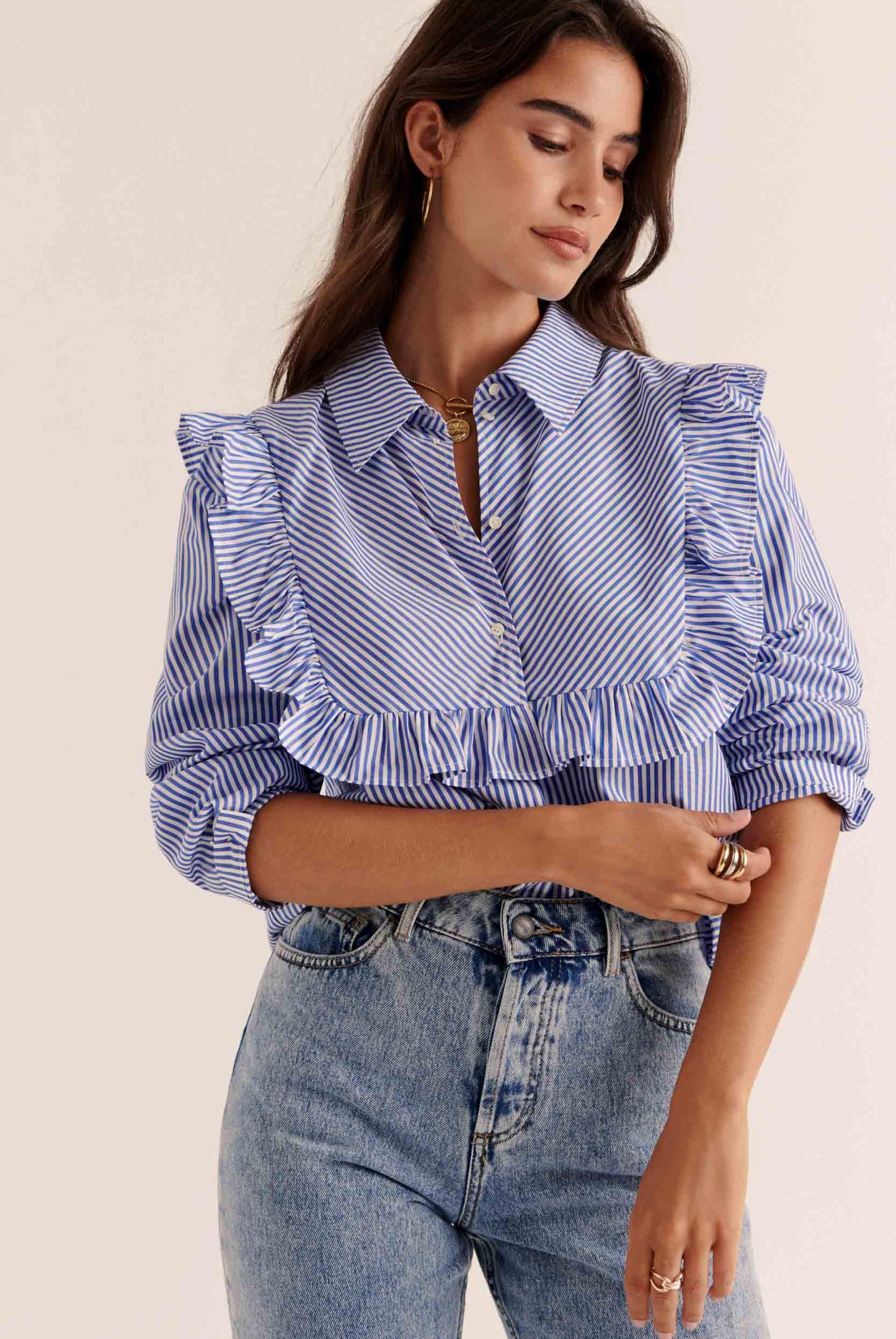 Cassi blue striped blouse