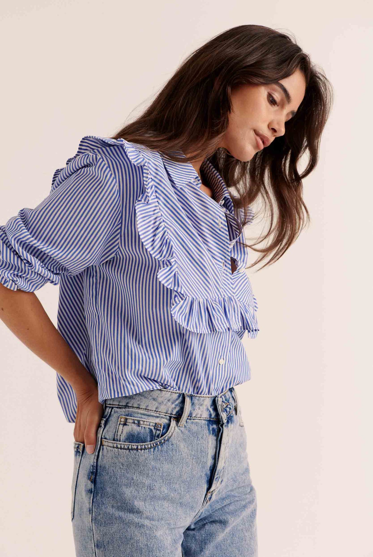 Cassi blue striped blouse