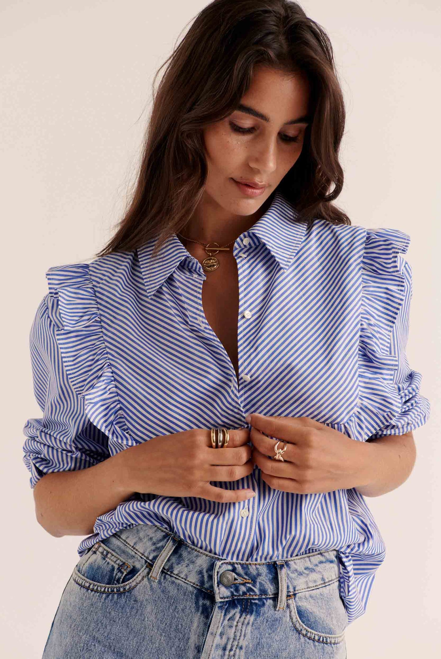 Cassi blue striped blouse