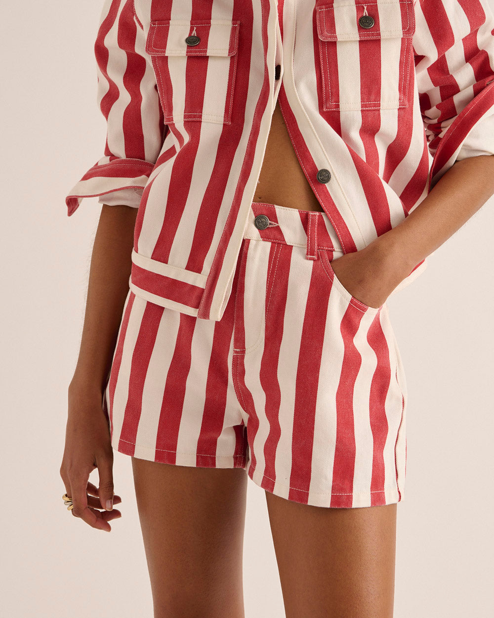 Triomphe red and white striped shorts