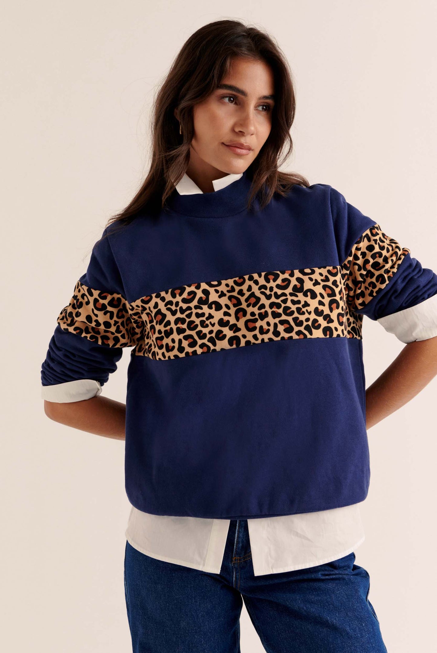 Anvers navy and leopard sweatshirt