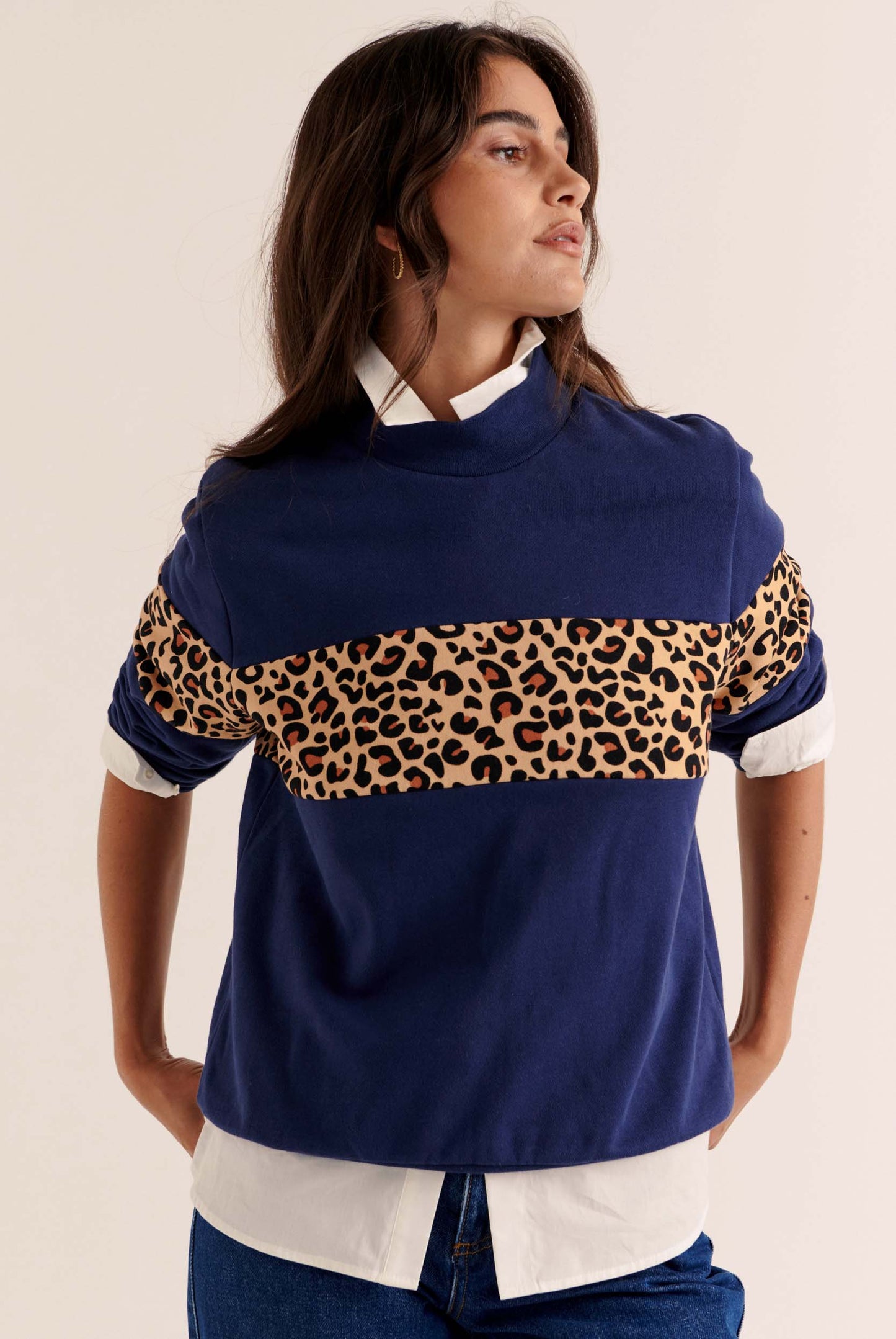 Anvers navy and leopard sweatshirt