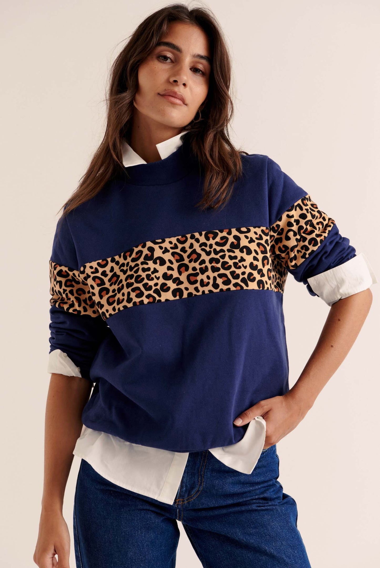 Anvers navy and leopard sweatshirt