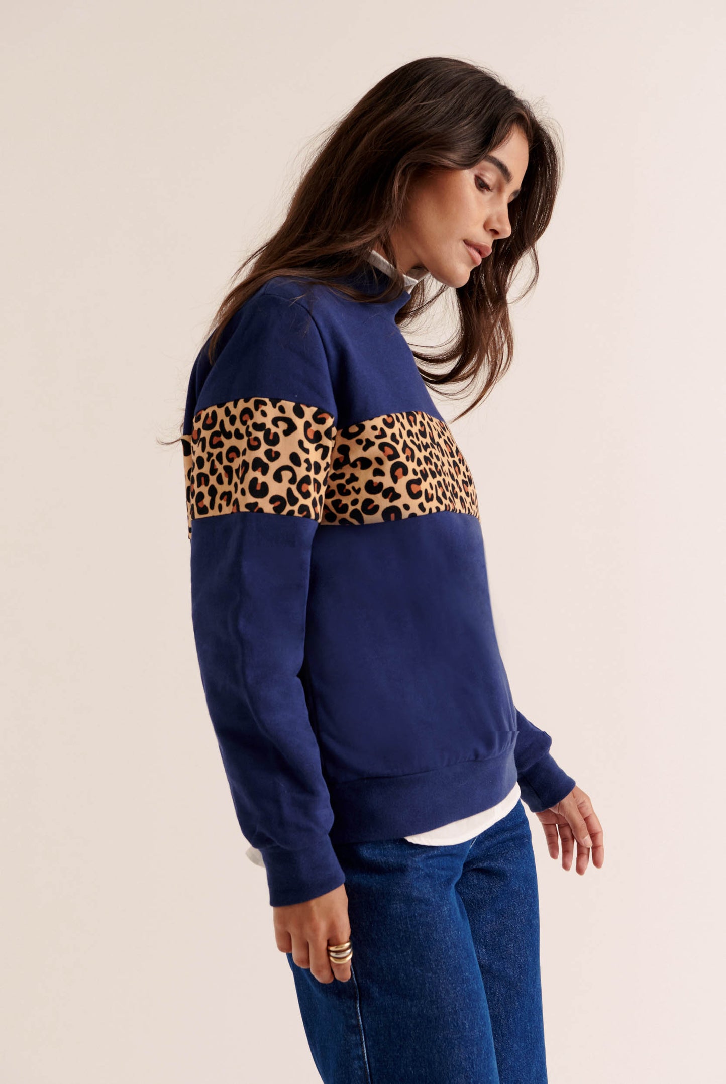 Anvers navy and leopard sweatshirt