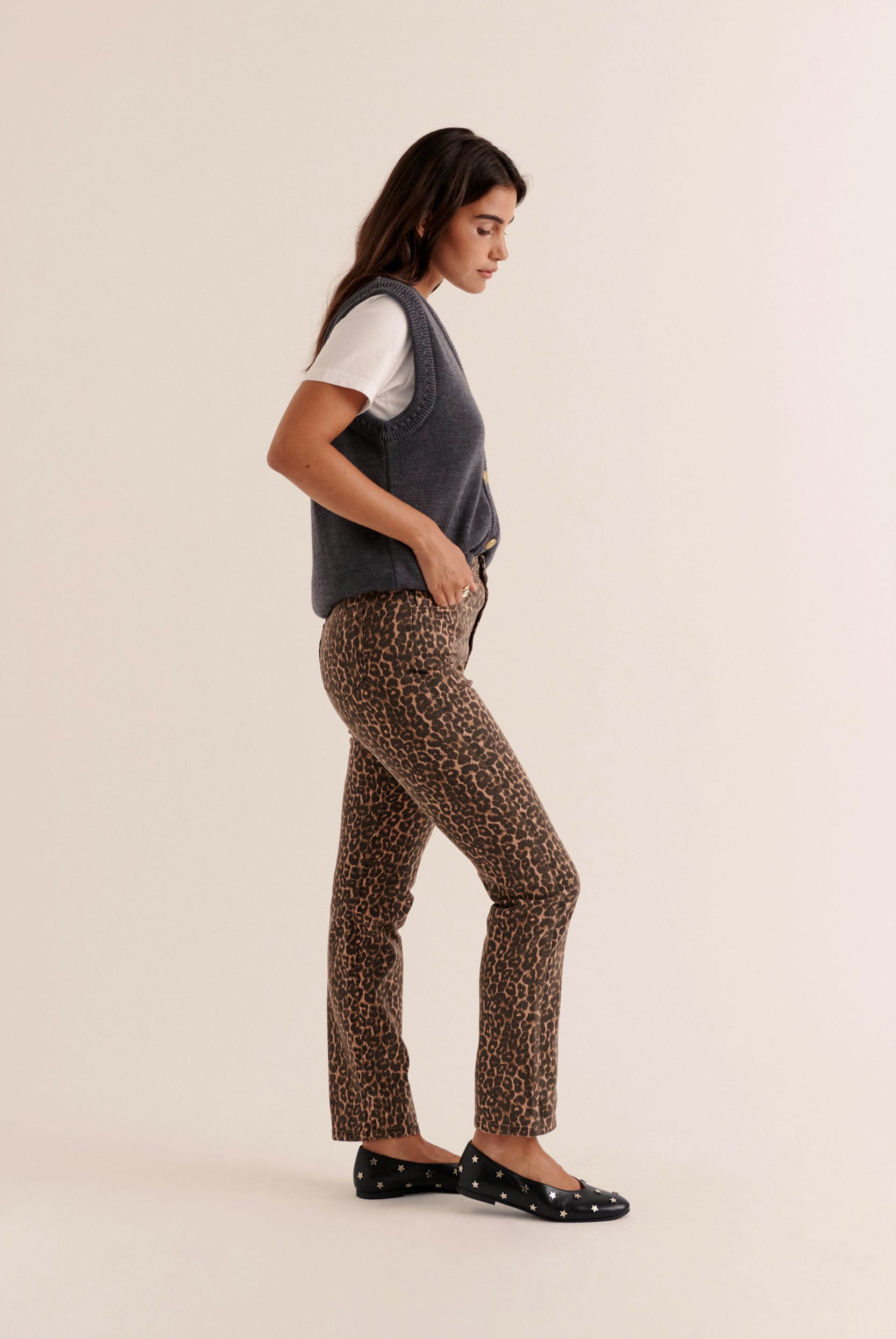 Jeans Austin leopard coffee