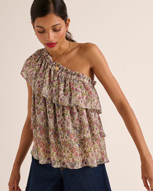 Muguet top with sunset flower print