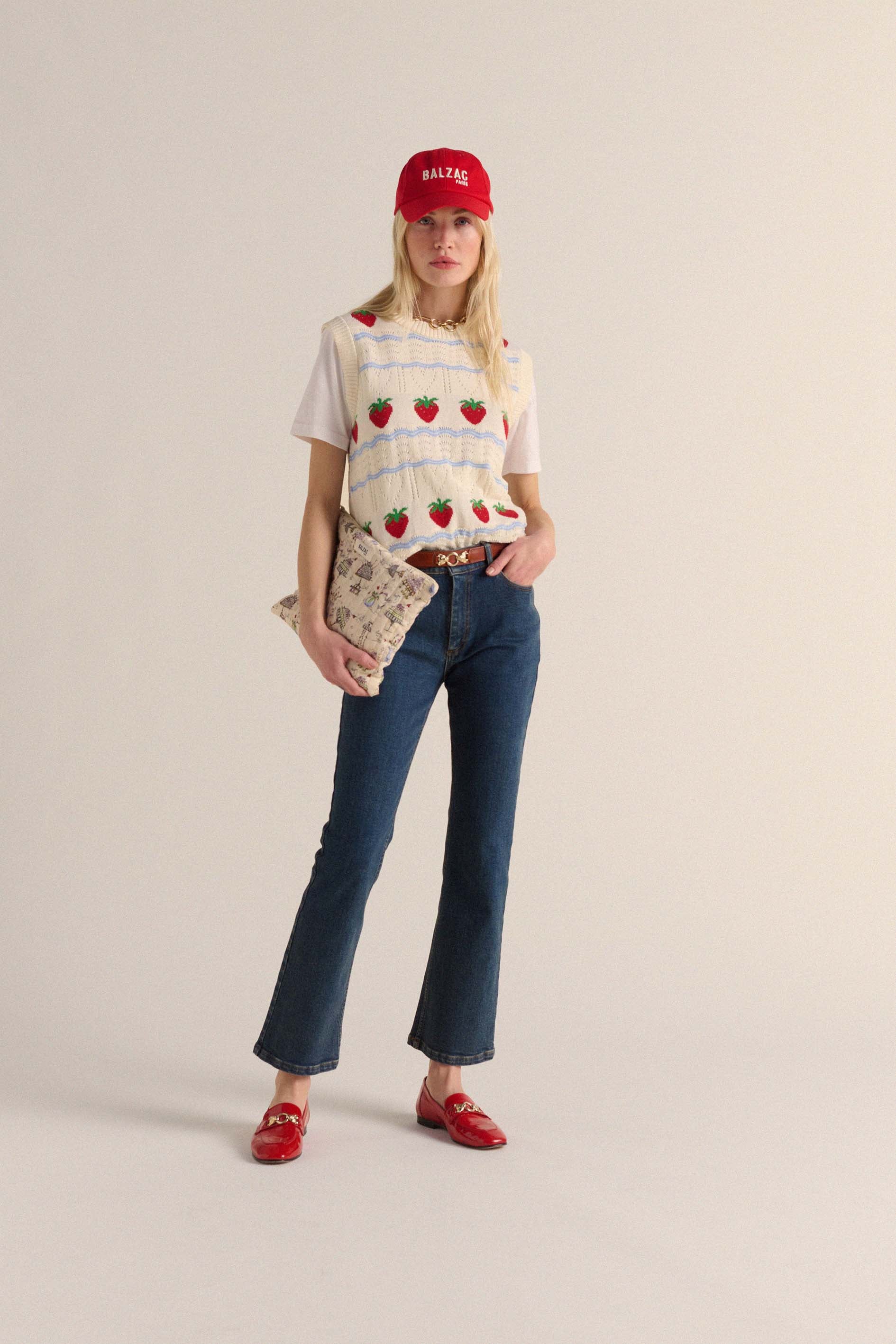Sweater Priska ecru and fraises red