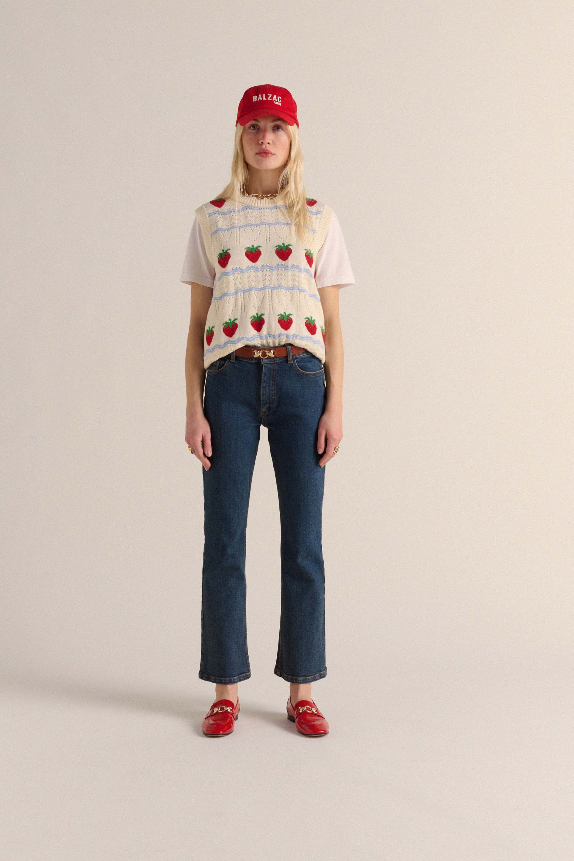 Sweater Priska ecru and fraises red