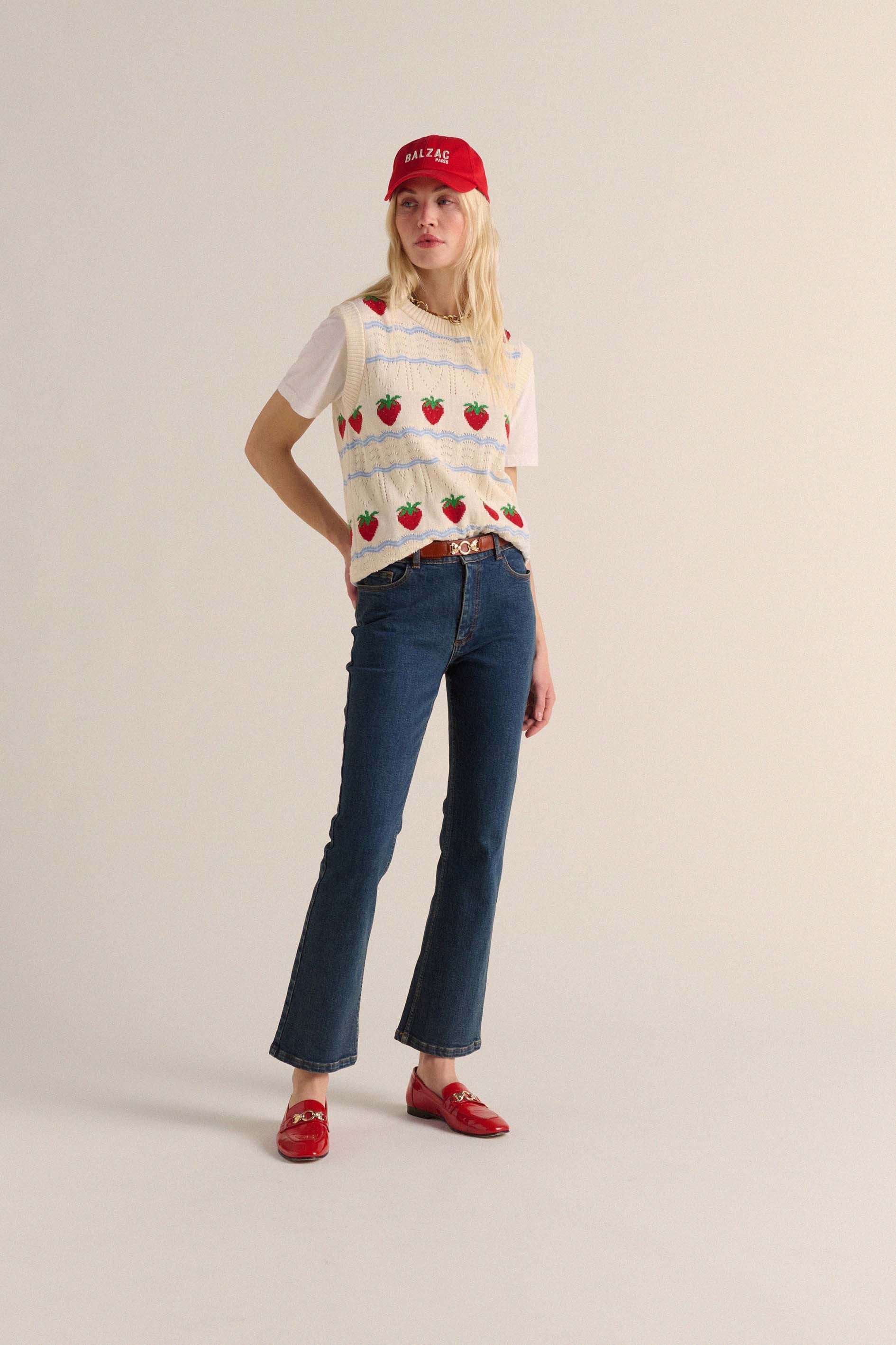 Sweater Priska ecru and fraises red