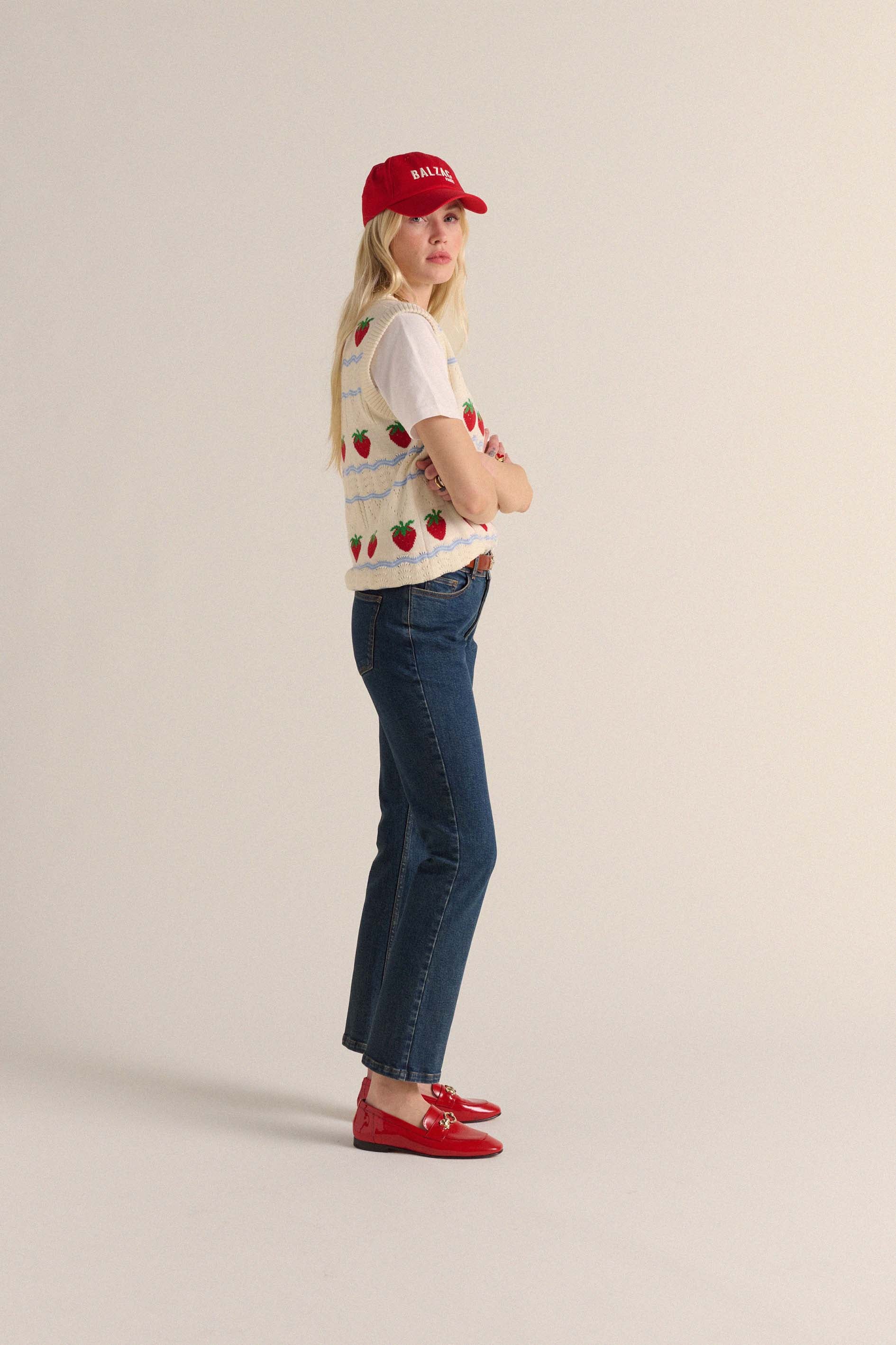 Sweater Priska ecru and fraises red