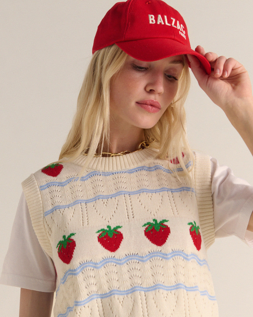 Sweater Priska ecru and fraises red
