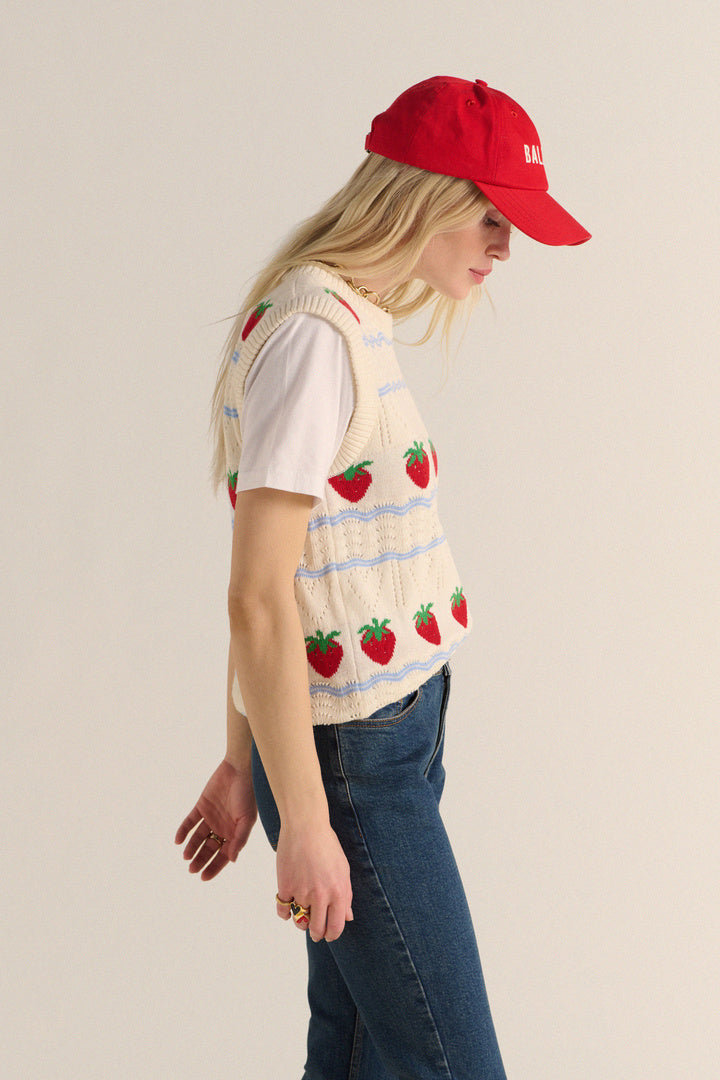 Sweater Priska ecru and fraises red
