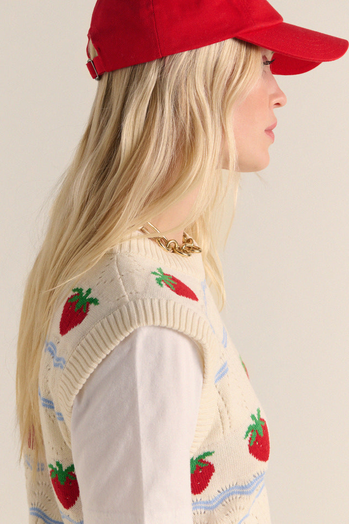 Sweater Priska ecru and fraises red