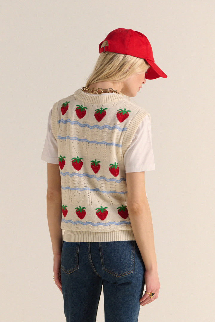 Sweater Priska ecru and fraises red