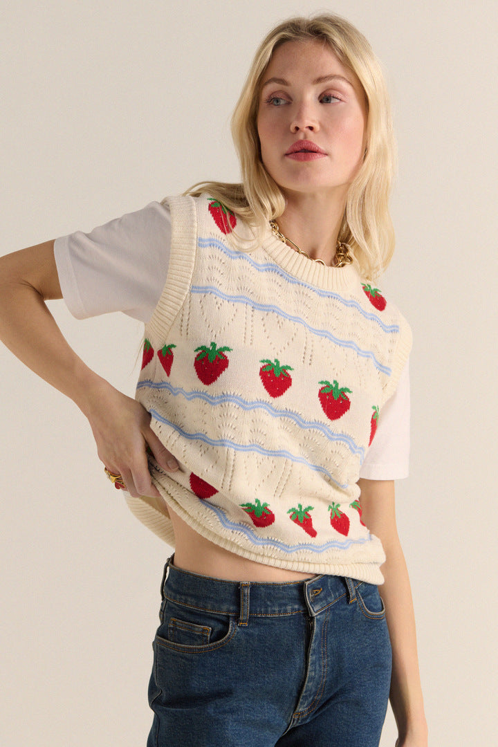 Sweater Priska ecru and fraises red