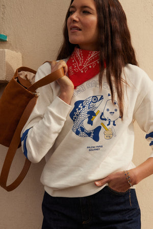 Harlow fish & chips ecru and blue sweatshirt