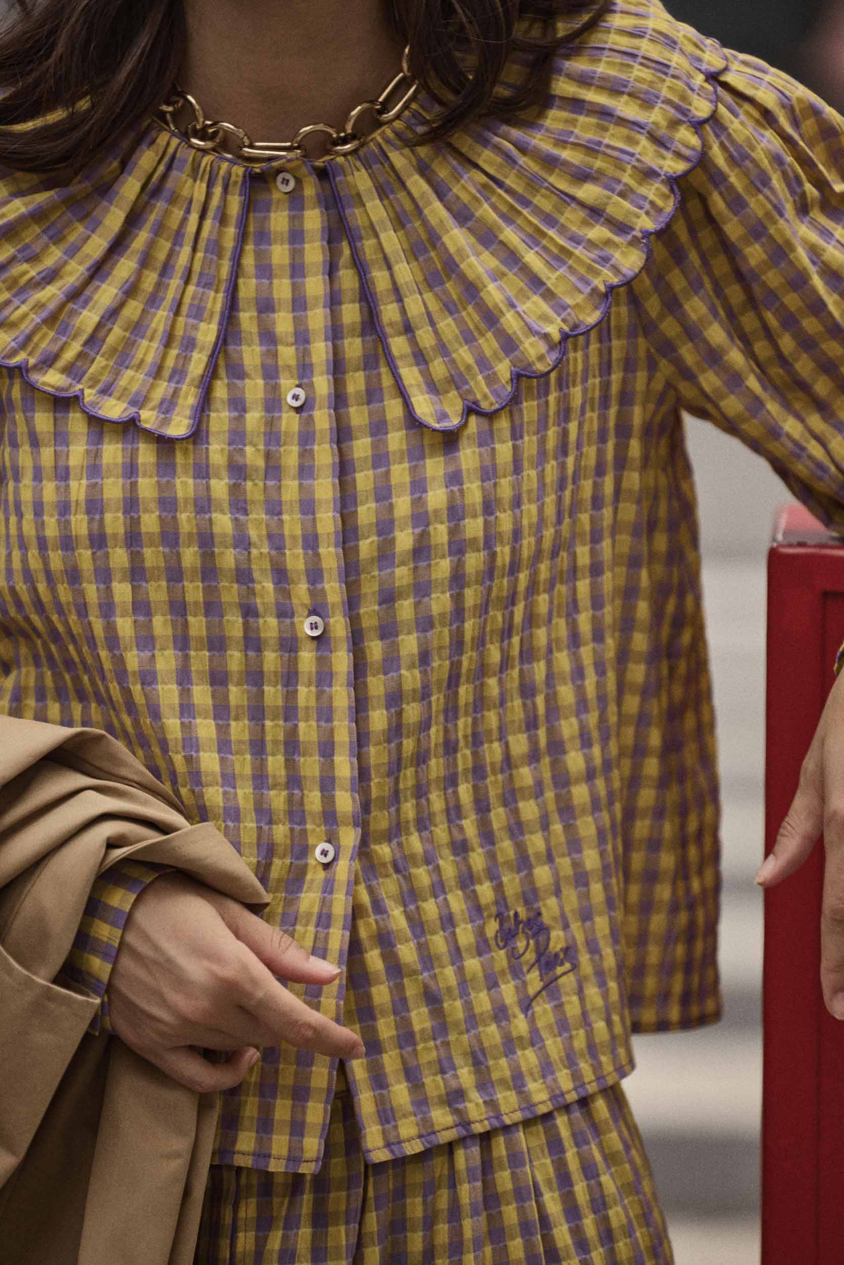 Shirt Amy gingham yellow and purple