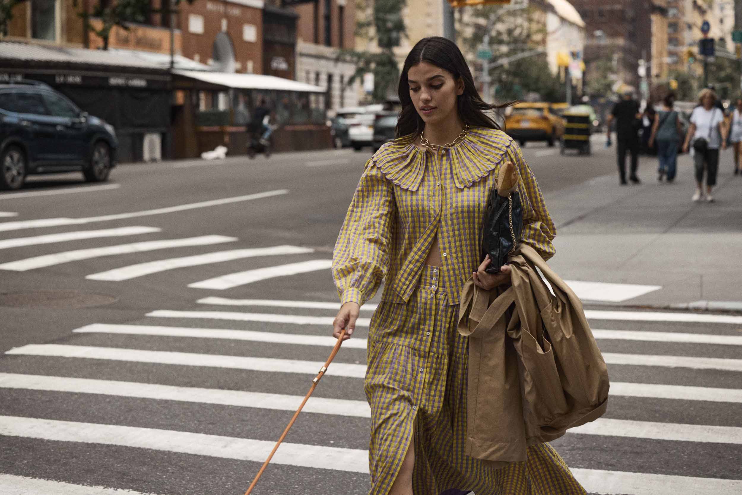 Shirt Amy gingham yellow and purple