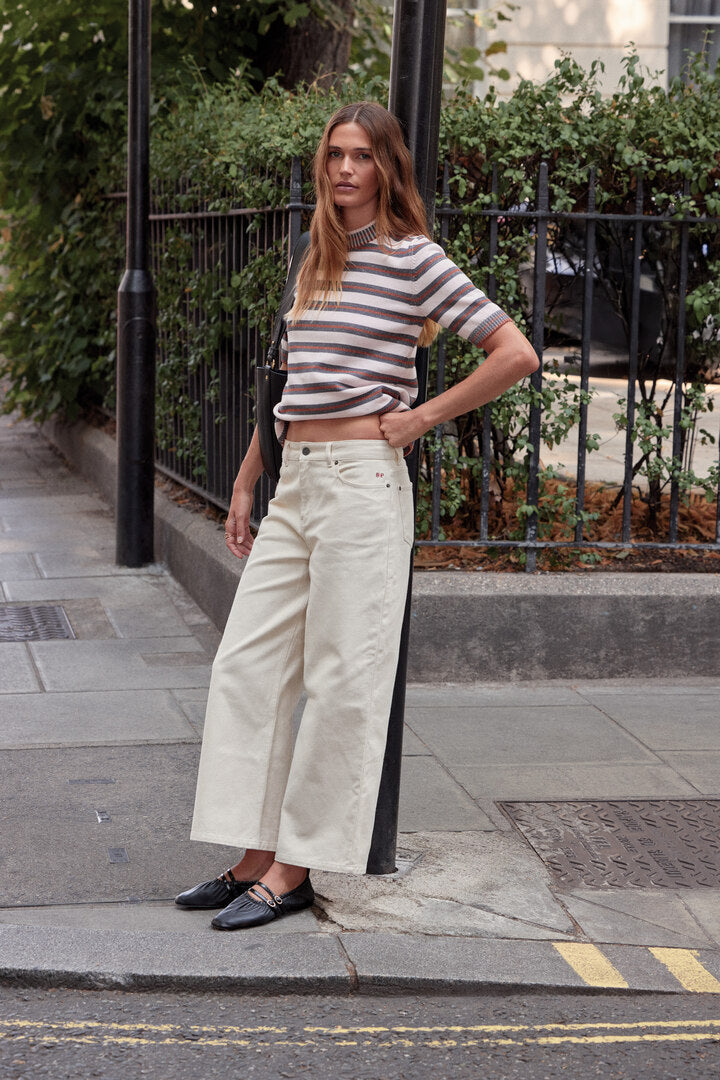 Top Estelle rayures gris, rose et cannelle