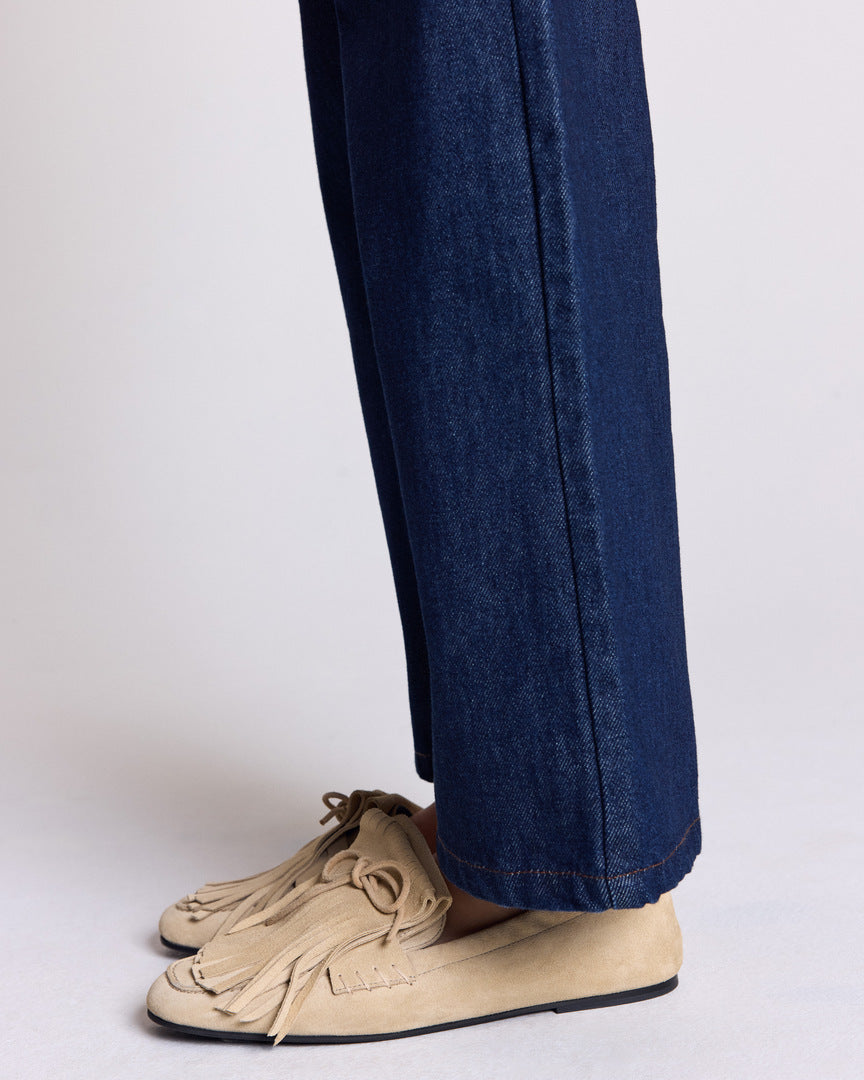 Alix fringed loafers in sand-colored split leather