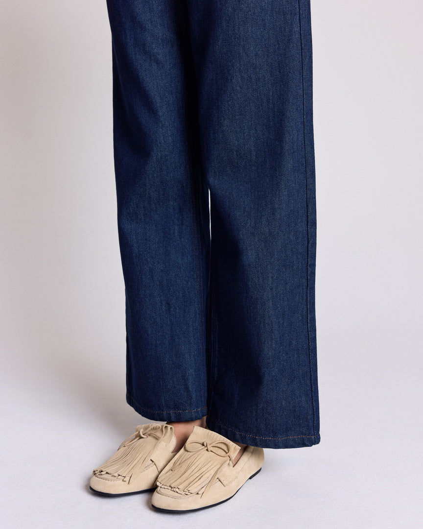 Alix fringed loafers in sand-colored split leather