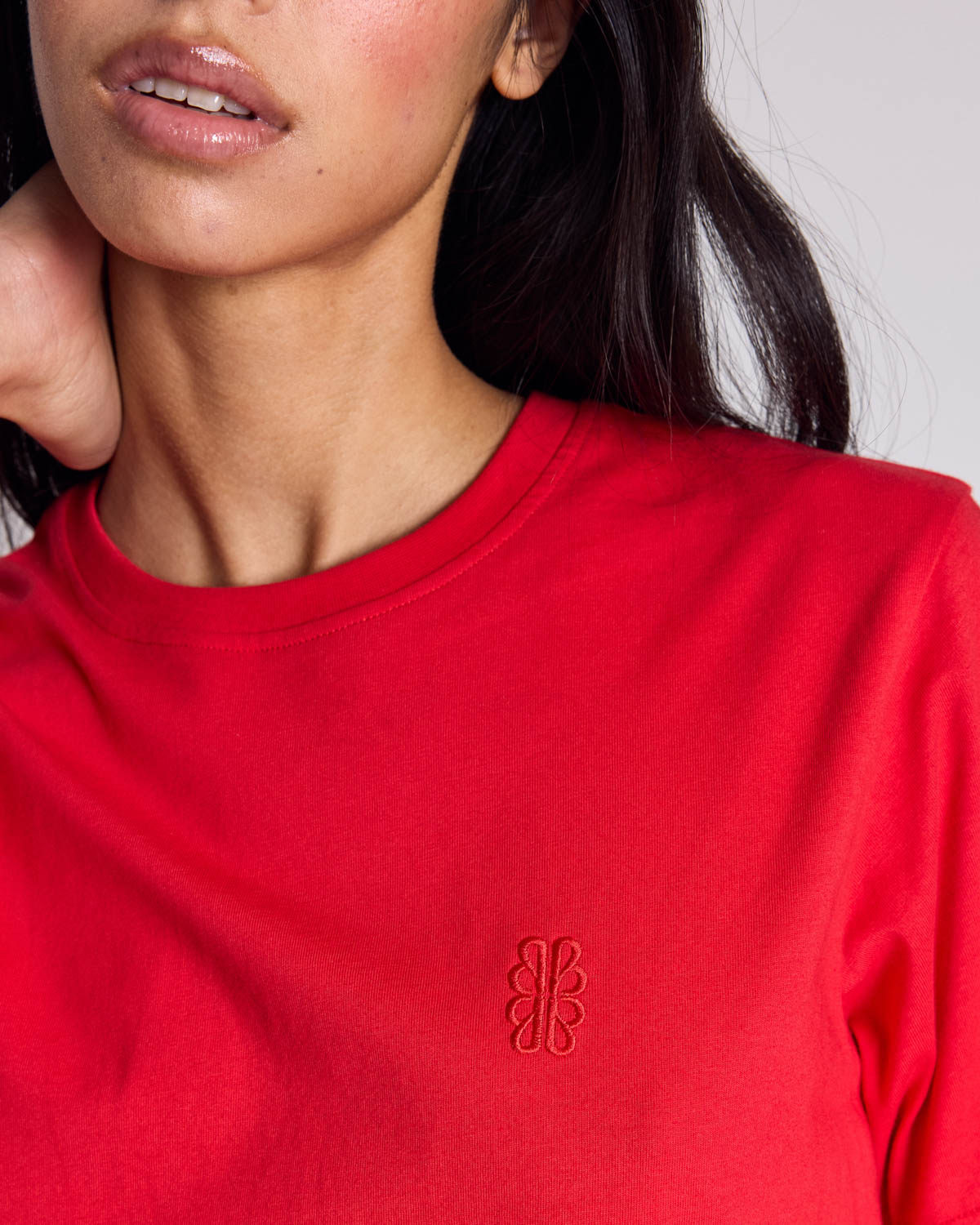 Bright red embroidered Bree T-shirt