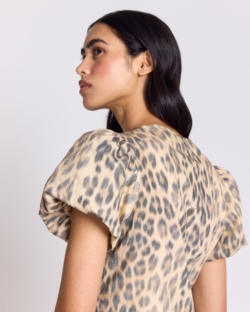 Laurette top, faded leopard print