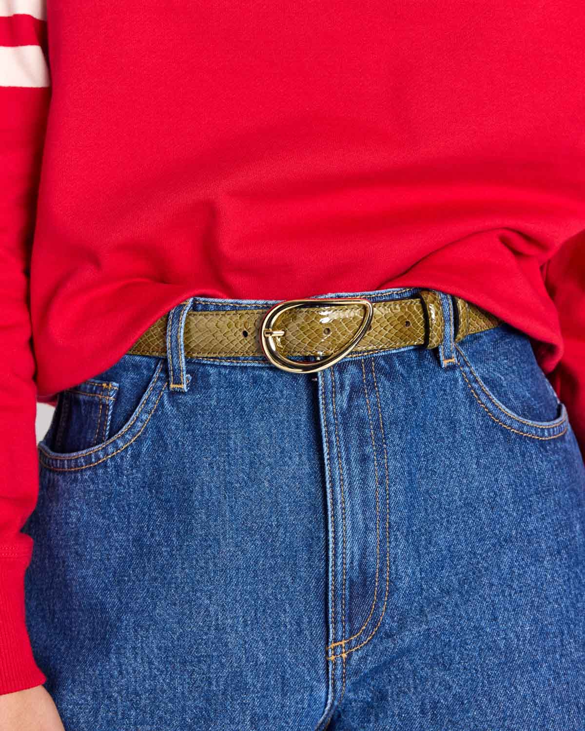 Basma patent leather embossed khaki belt