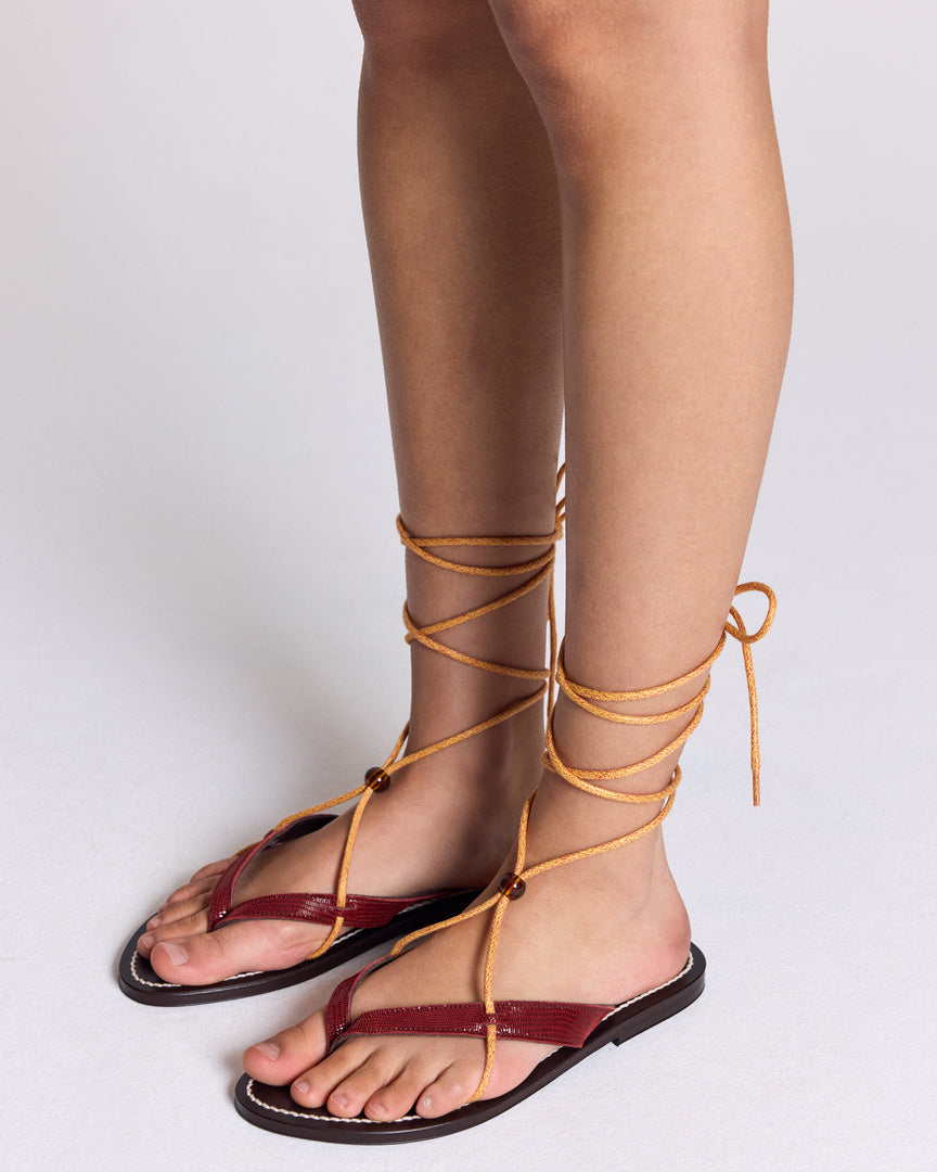 Sandals Amalfi embossed lizard burgundy