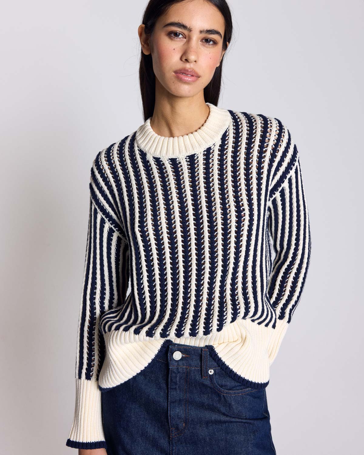 Adrien blue and ecru striped sweater